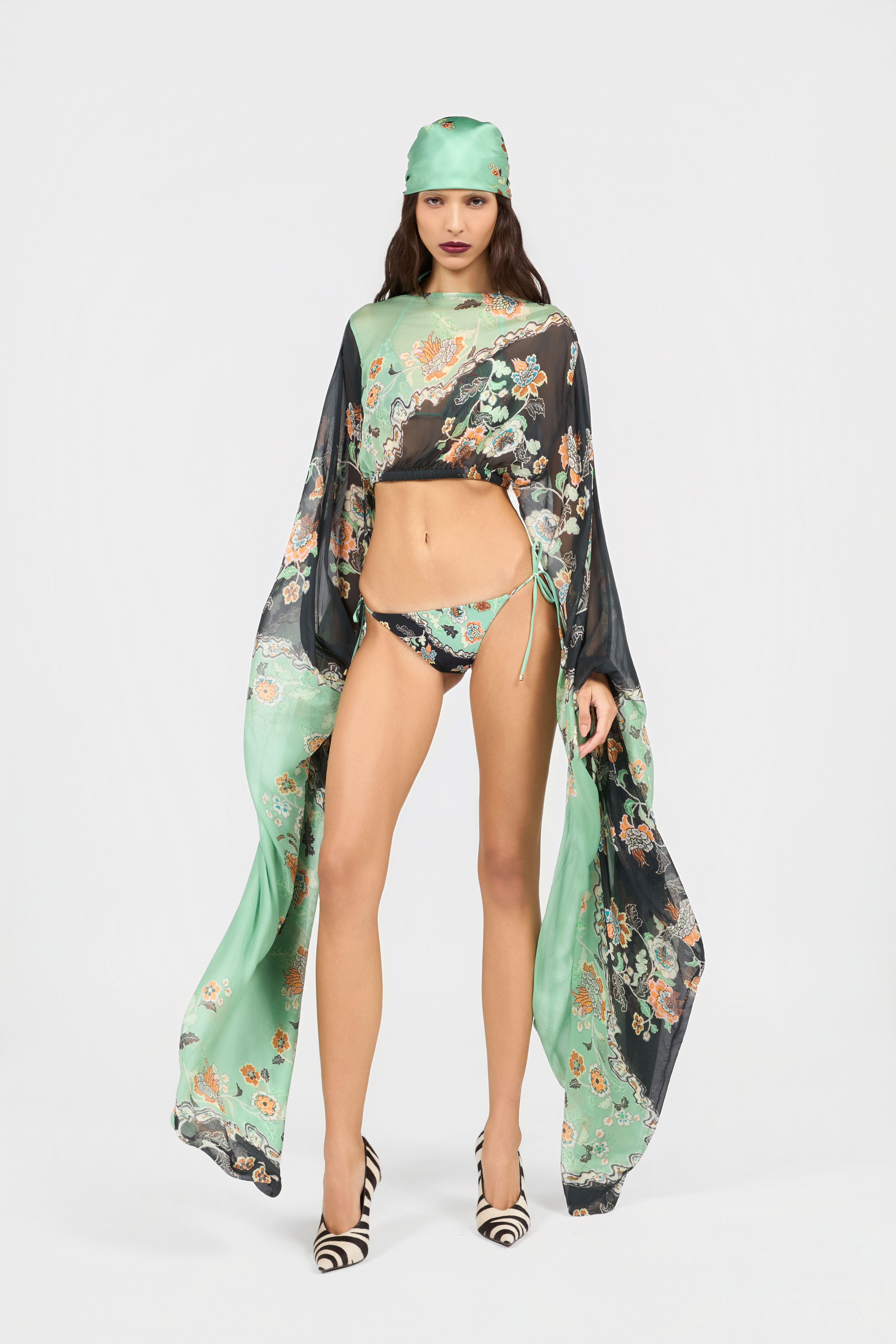 RC Strand-Top mit Kimono-Print GREEN/BLACK XQW040-HNT25