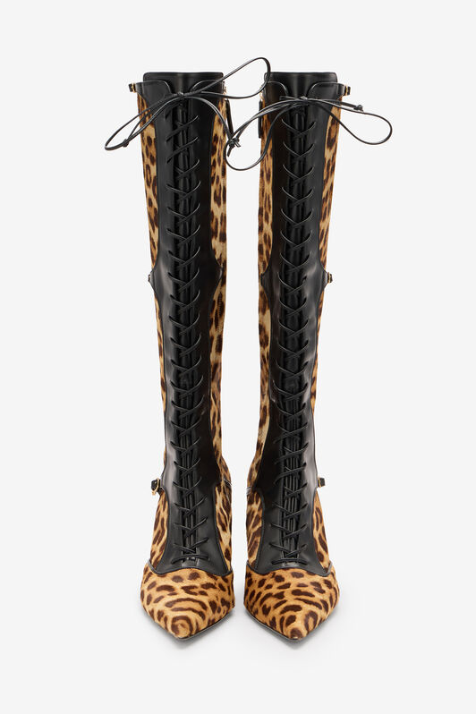 RC Pointed Lace-Up Boots in Leopard Skin RC Pointed Lace-Up Boots in Leopard Skin Brown VKS017-PZA92