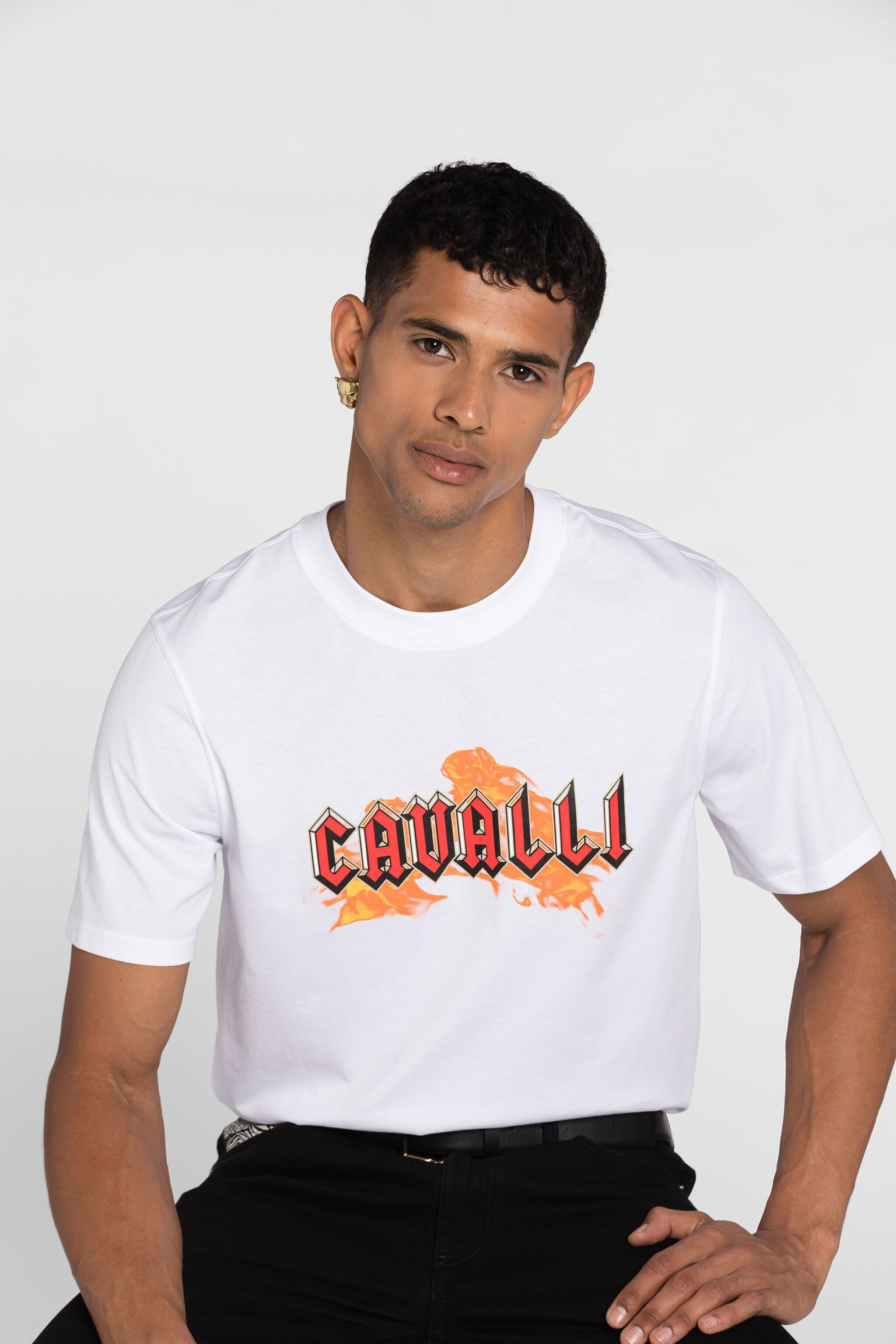 RC Flame Logo-Print Cotton T-Shirt White PRT60C-JD060