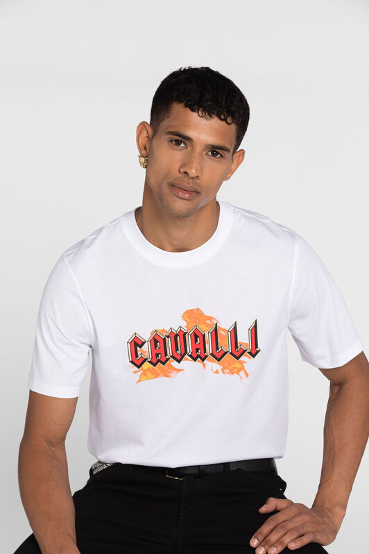 RC Flame Logo-Print Cotton T-Shirt RC Flame Logo-Print Cotton T-Shirt White PRT60C-JD060