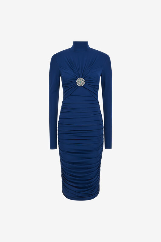 RC Midi dress with ruffles and stones Dark blue RWT141-JJ036
