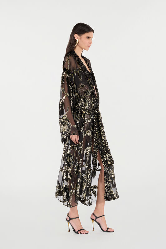 RC See-Through Robe with Floral Motif Black VQT502-FC006