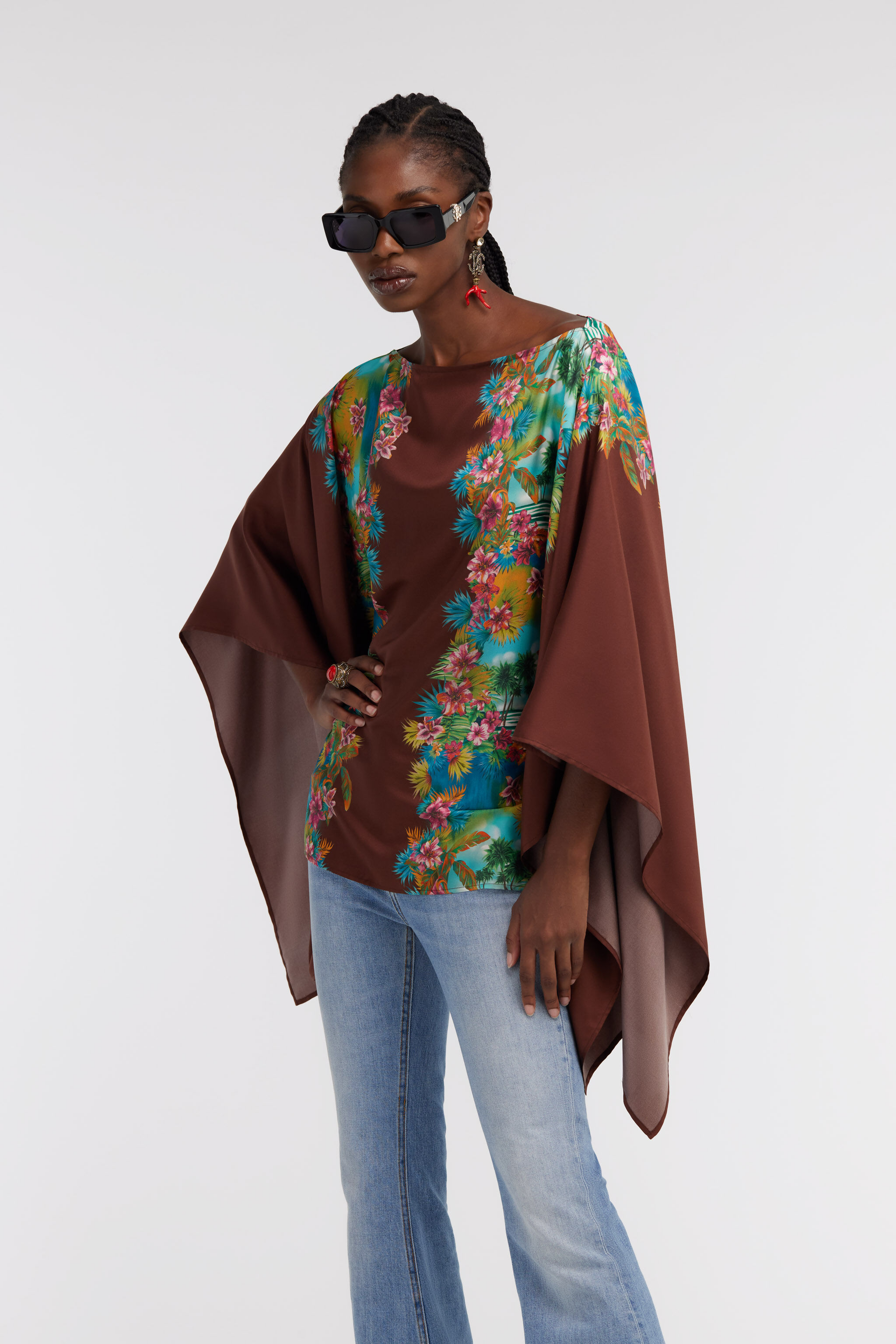 RC Kaftan with Hawaii print Dark brown/Light blue SKT725-4QL29
