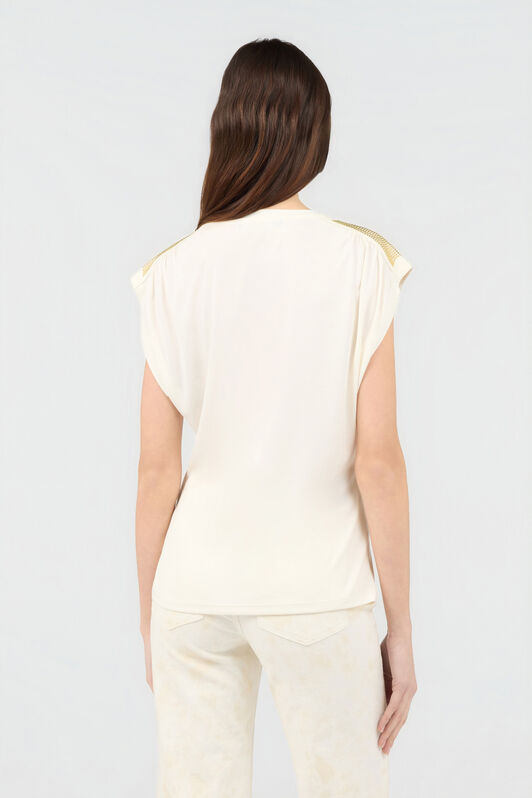 RC Elfenbeinfarbenes T-Shirt mit Logo und goldenen Applikationen IVORY SOT60K-1H003