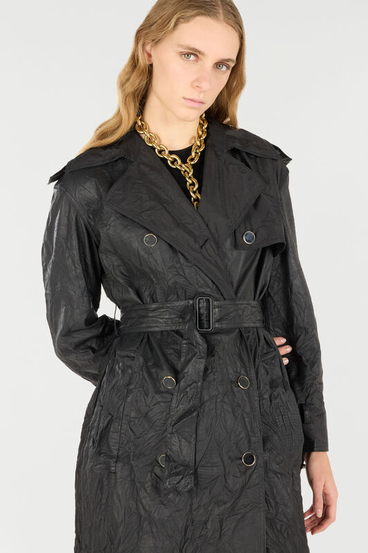 RC Long Crinkle-Effect Trench Coat Black UKP505-PN082