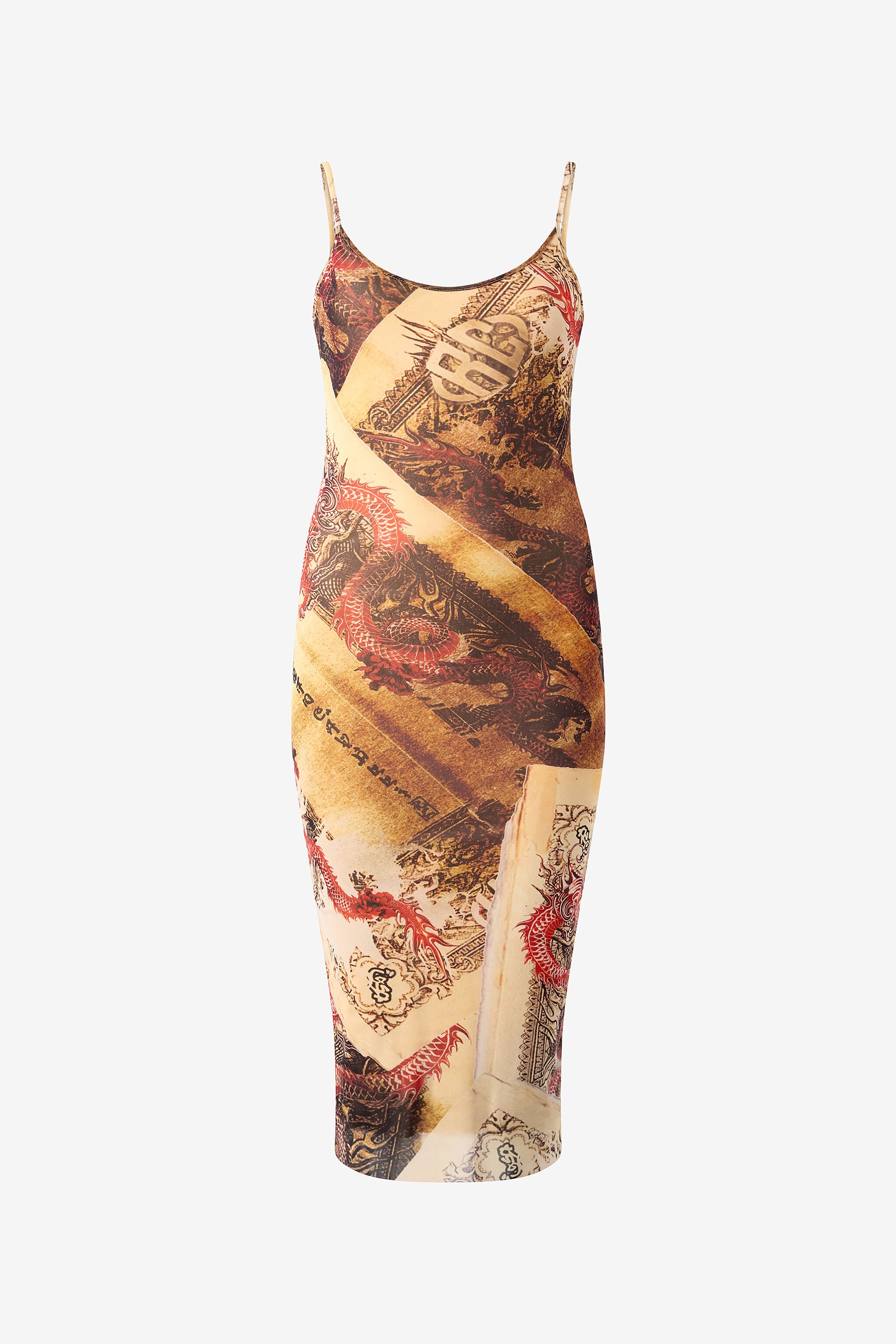 RC Bodycon Dress with Oriental Print NATURALE/ROSSO VQT10F-TLQ00