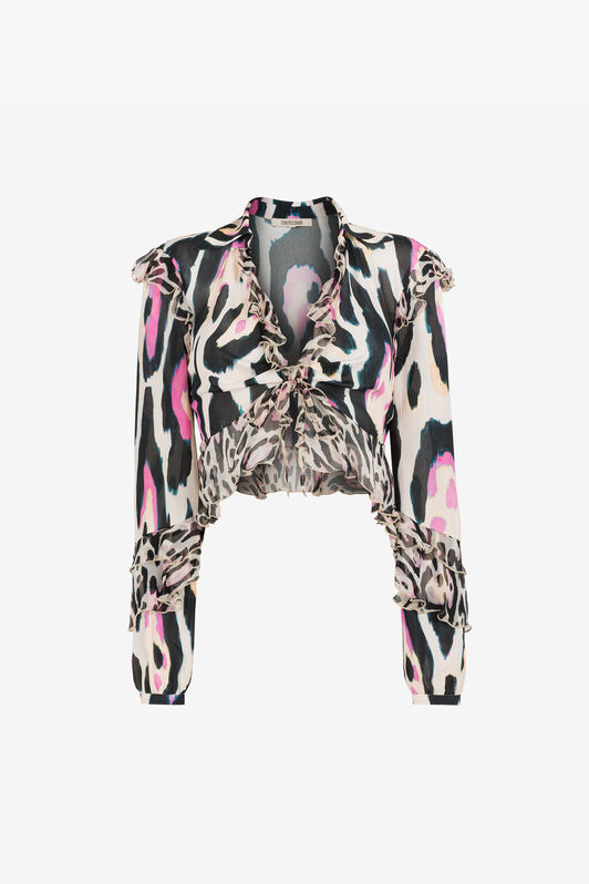 RC Jaguar-Print Ruffle-Trimmed Cropped Top ROSA QKT703-FVF54