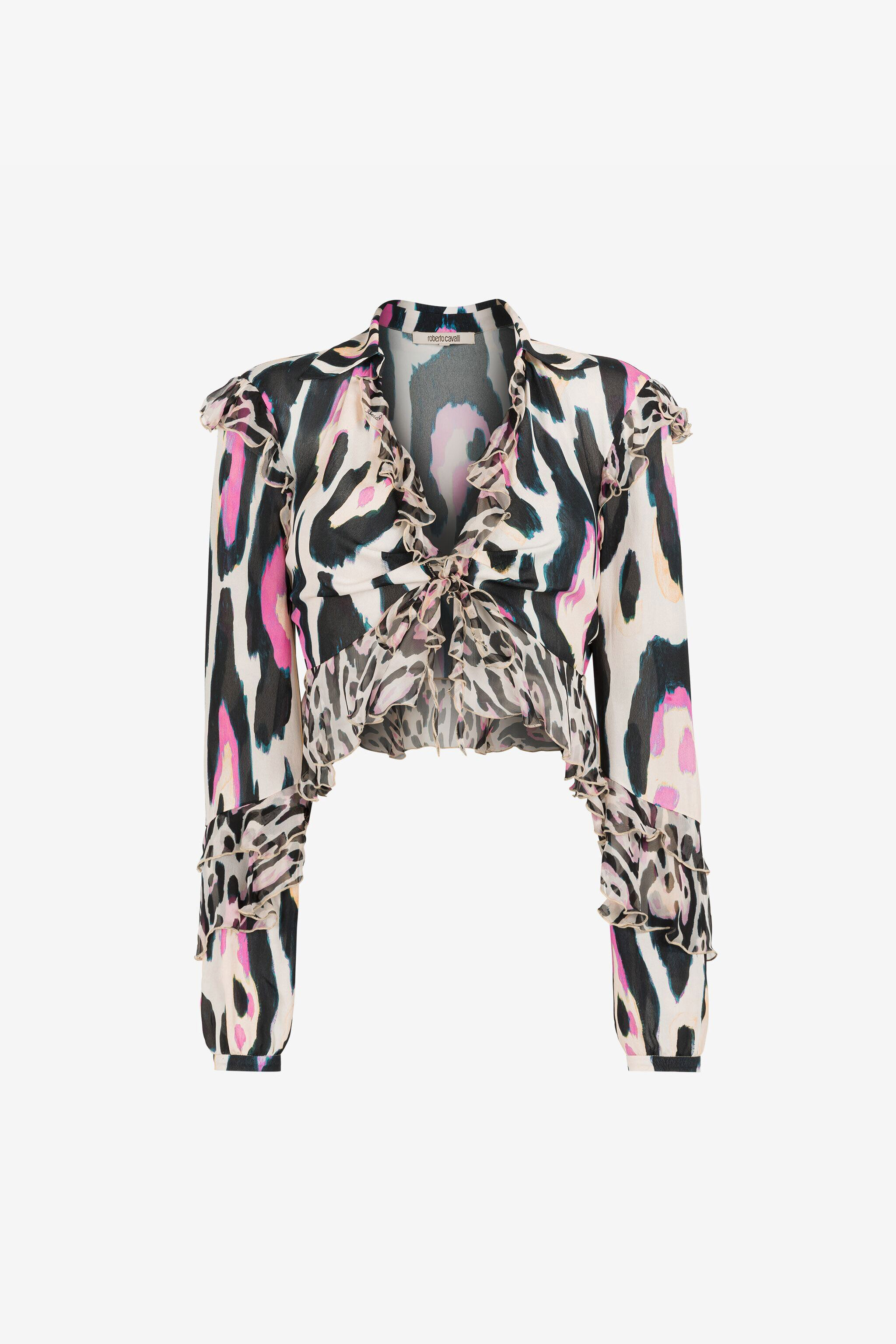 RC Jaguar-Print Ruffle-Trimmed Cropped Top ROSA QKT703-FVF54