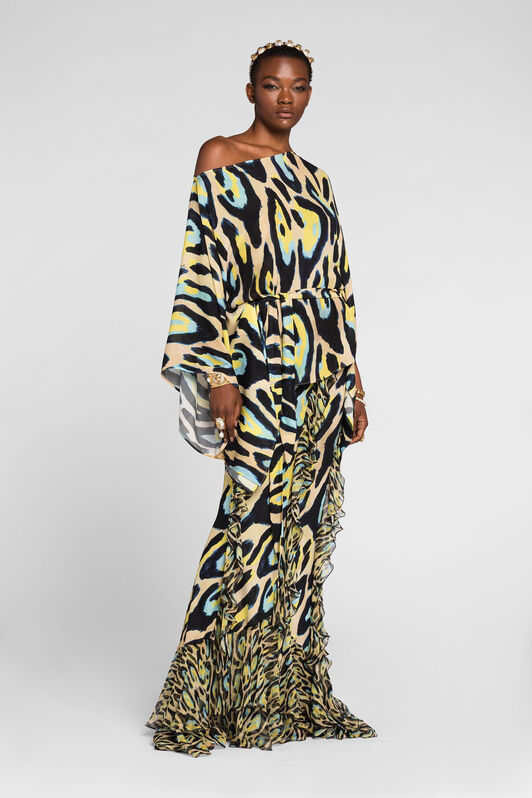 RC Animal-print draped blouse Yellow QKT725-FVF54