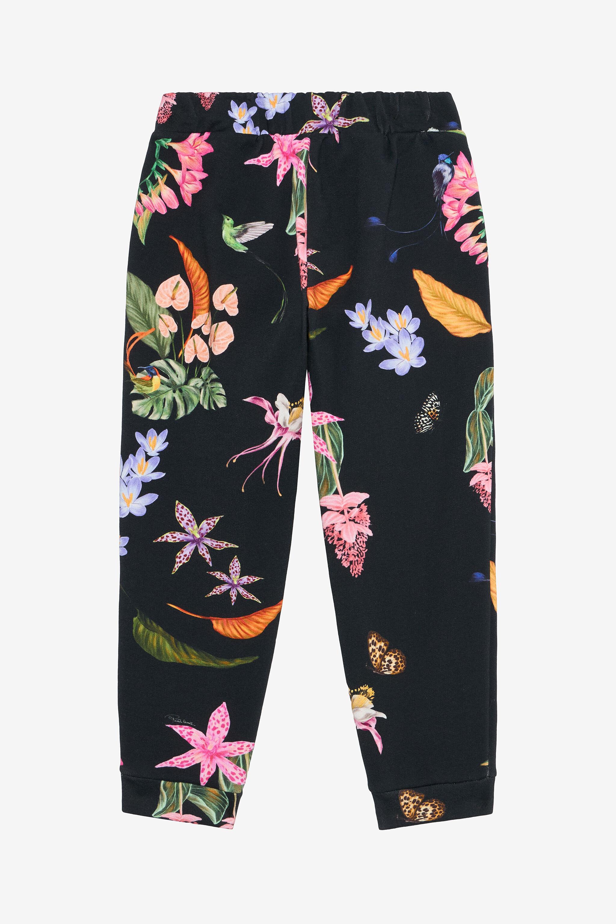 JU Black Track Pants with Tropical Print BLACK VJT23B-5OP32