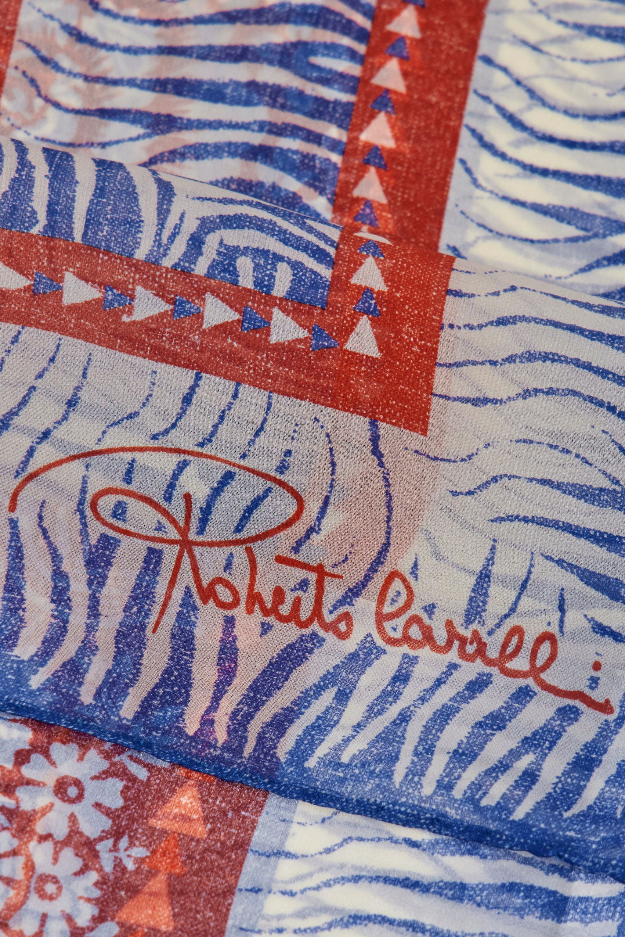 RC Chal de seda con motivo cebra y logotipo Azul TALR31-IR048