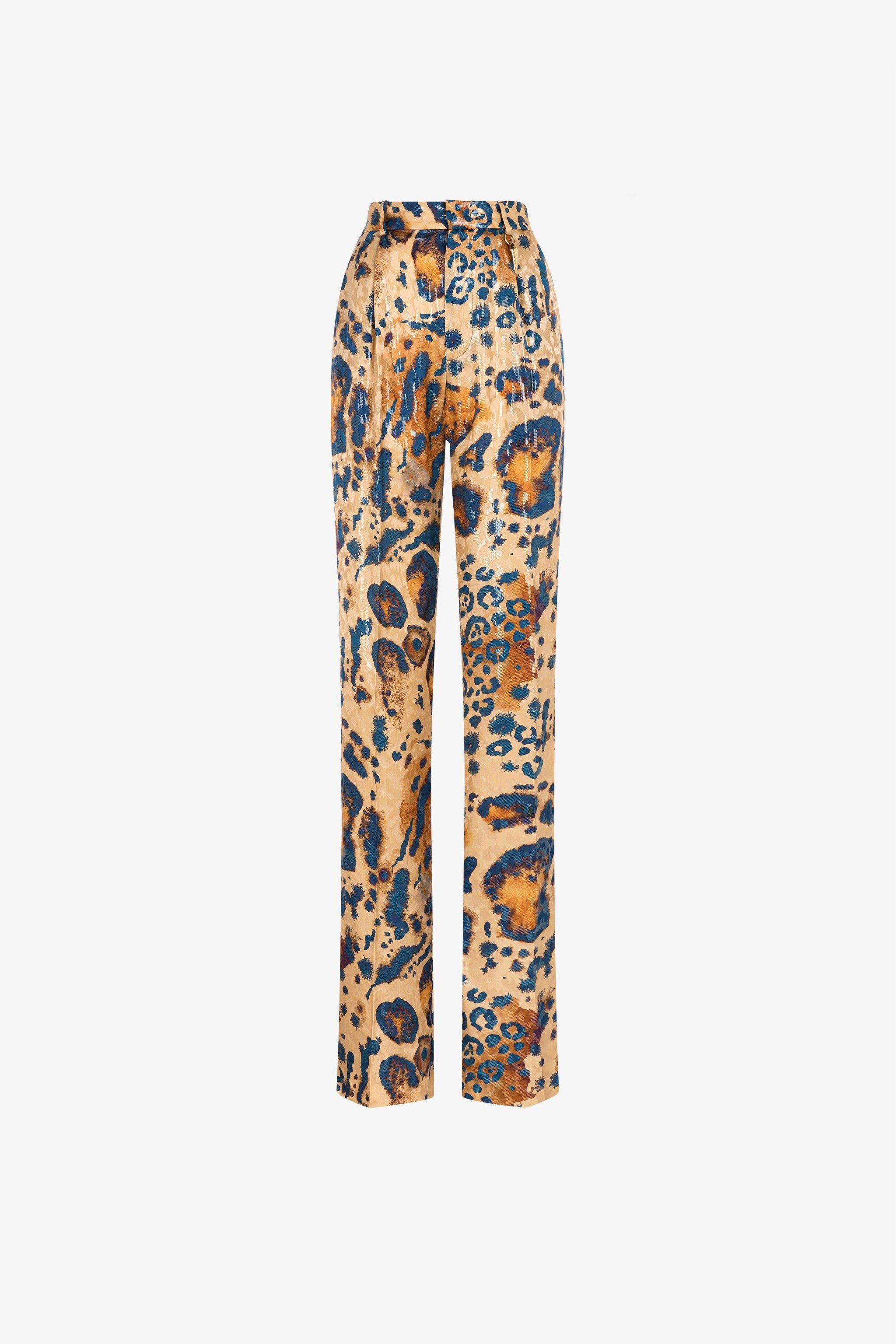 RC Animal-print straight-leg trousers ORO/BLU QKT200-FY077