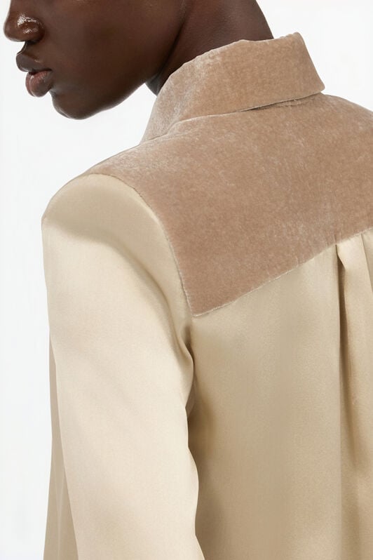 RC Beige Silk Shirt With Velvet Inserts RC Beige Silk Shirt With Velvet Inserts Light Brown VWT700-SE041