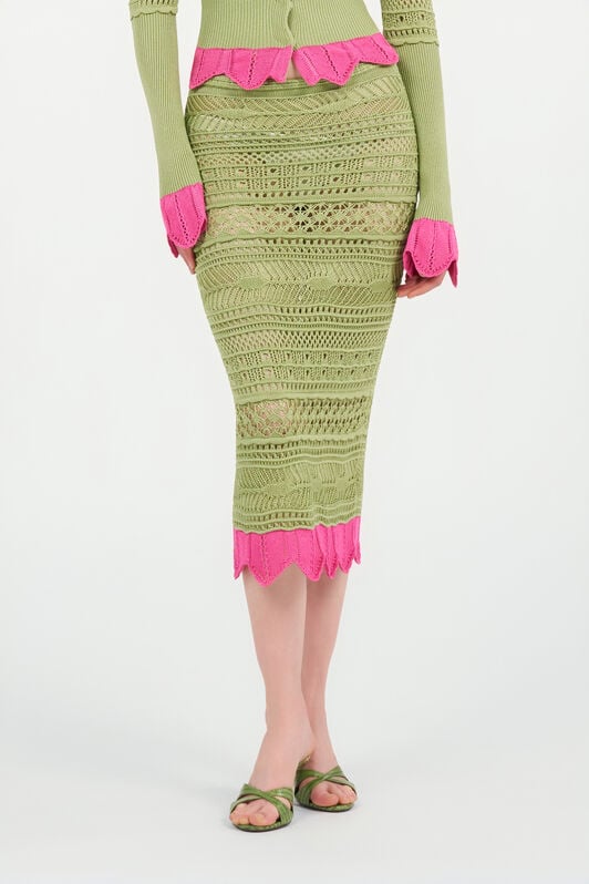 RC Midi-Rock aus Strick mit kontrastierendem Detail LIGHT GREEN WQM305-MA018