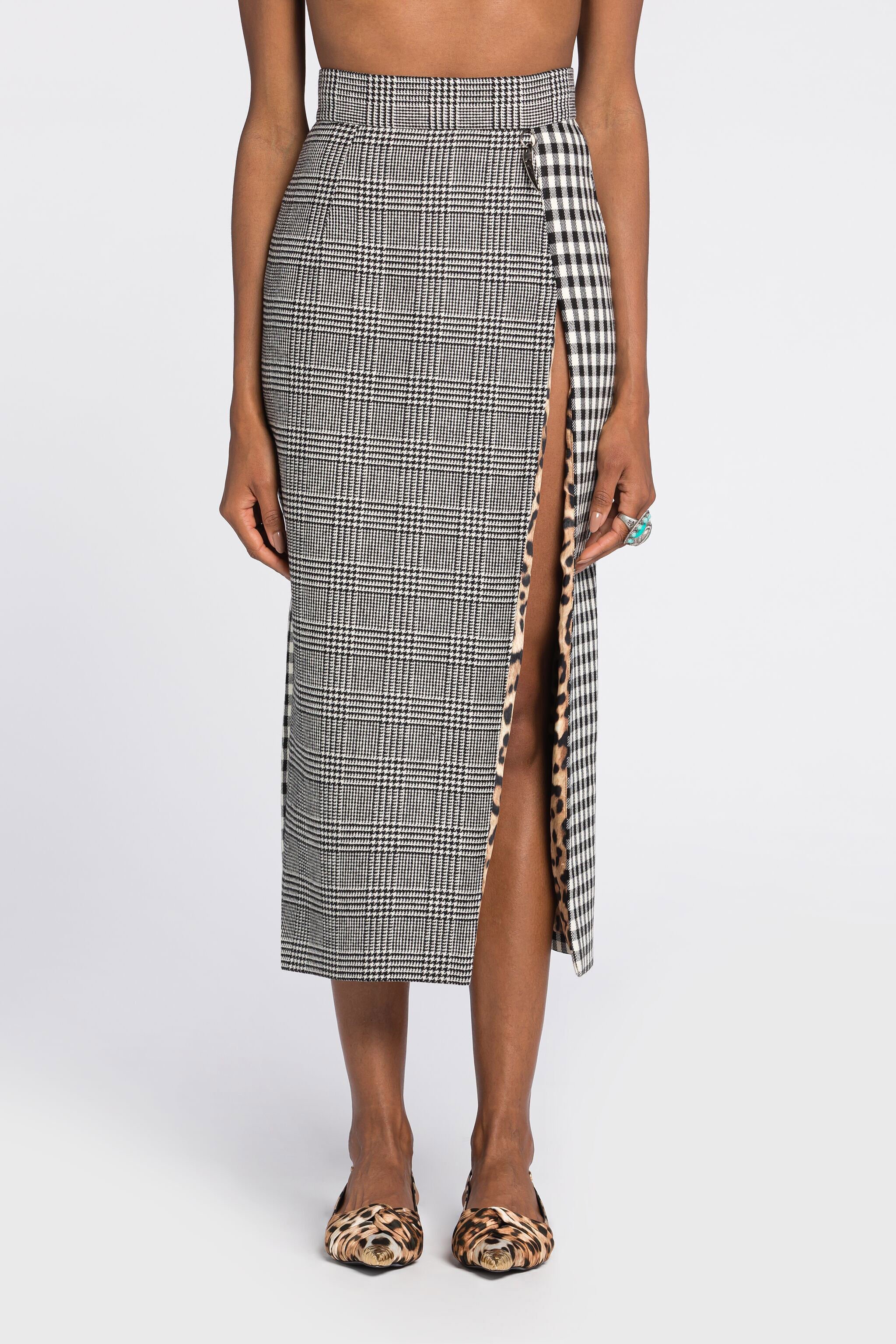 RC Houndstooth and Gingham Pencil Skirt Black/White RKT306-GA007