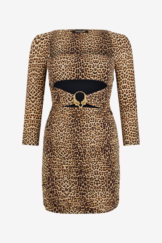 RC Mini Dress with Baby Jaguar Print and Cut-Out Detail RC Mini Dress with Baby Jaguar Print and Cut-Out Detail BROWN WQT124-LNR31