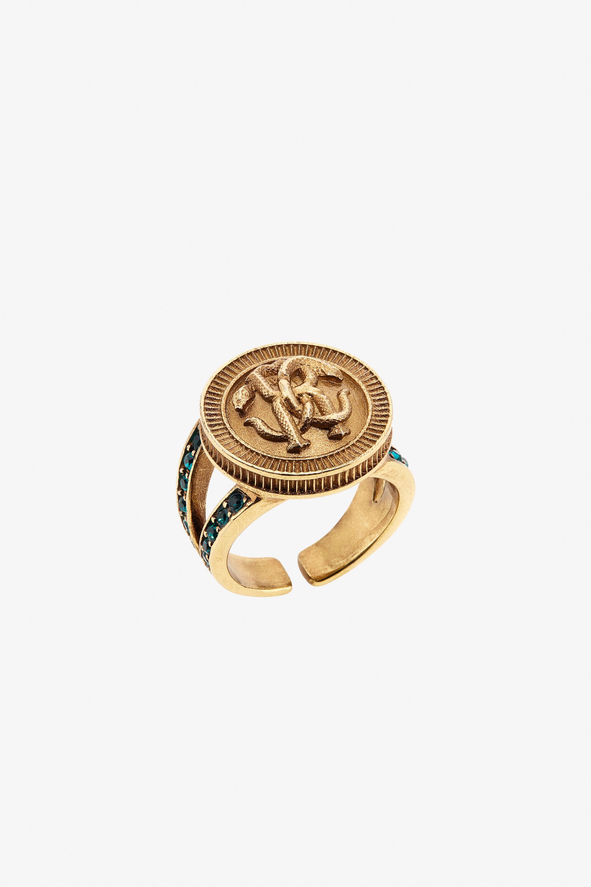 RC Anillo Con Monograma Mirror Snake Y Cristales Oro TKG026-AM066
