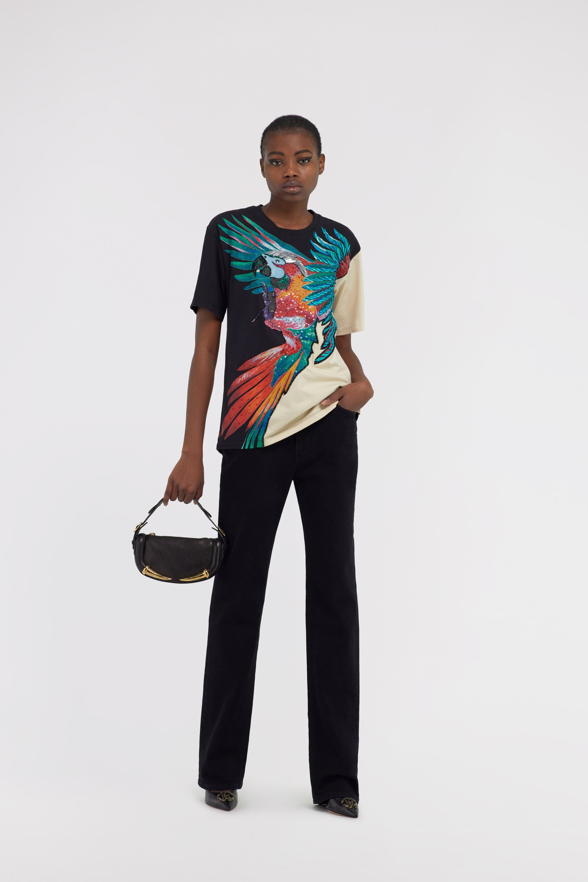 RC T-shirt with Parrot print Schwarz/Elfenbein SKR61D-3PL28