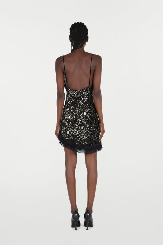 RC Silk Mini Dress with Ruffles Black VQT118-FC005