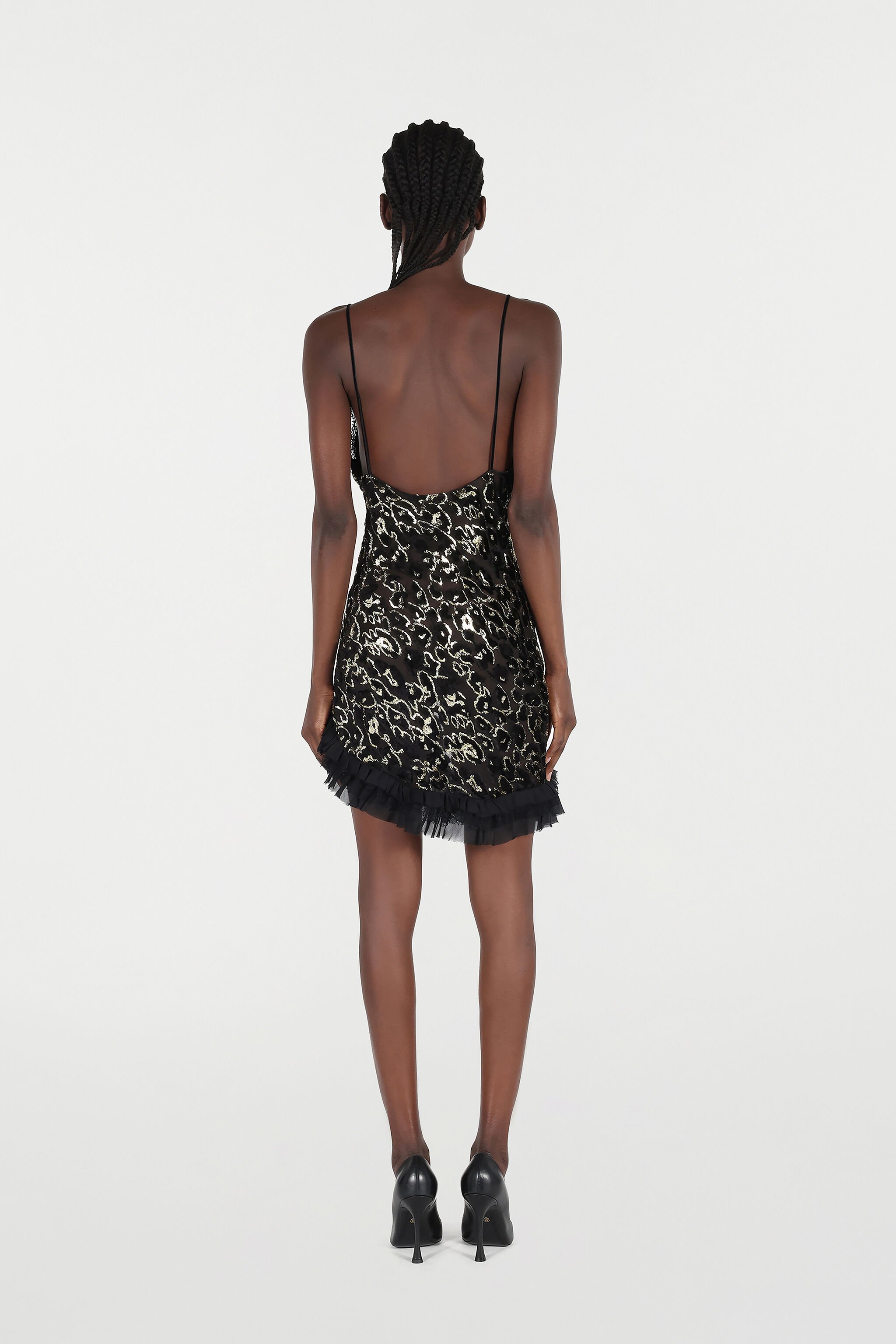 RC Silk Mini Dress with Ruffles Black VQT118-FC005