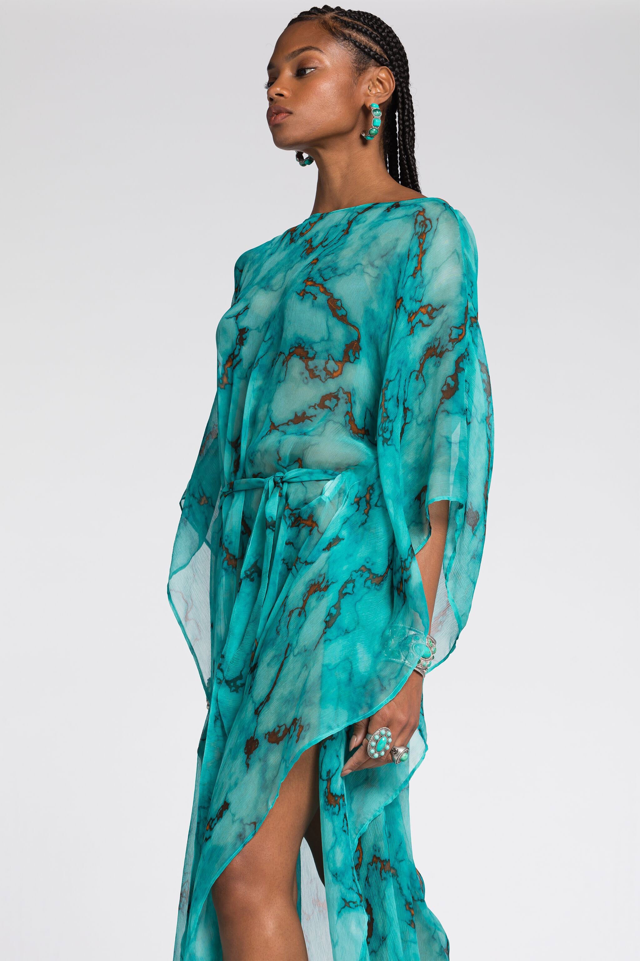RC Kaftan-Kleid mit Marmor-Print Hellblau RKT180-CZH62