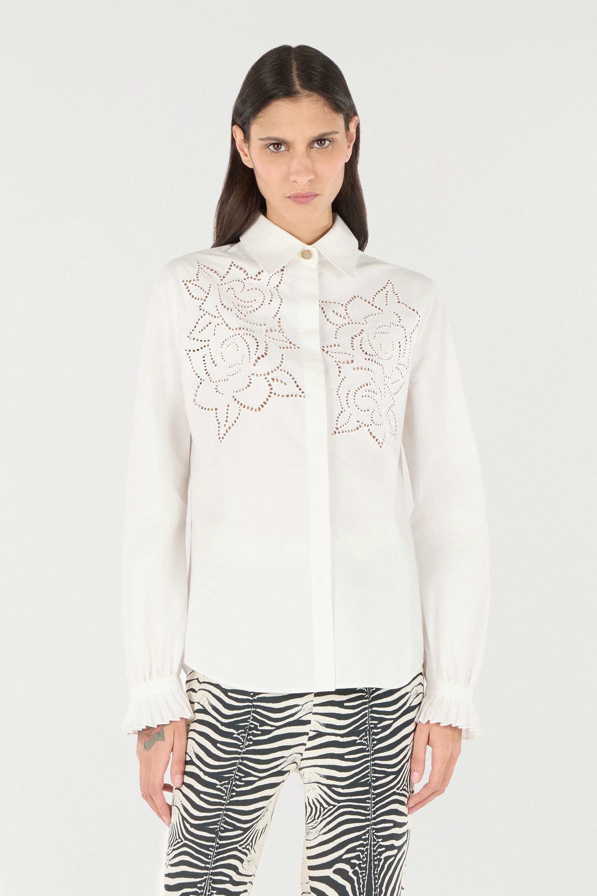 RC Camicia Con Motivo Rose Traforate Bianco UKR708-CH033