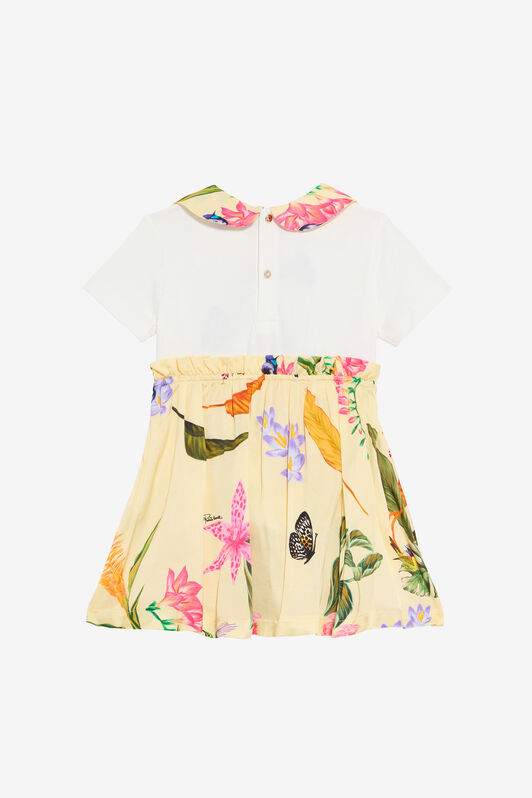 JU Milk White and Yellow Dress with Tropical Print MILKY WHITE/YELLOW VJT102-JD001