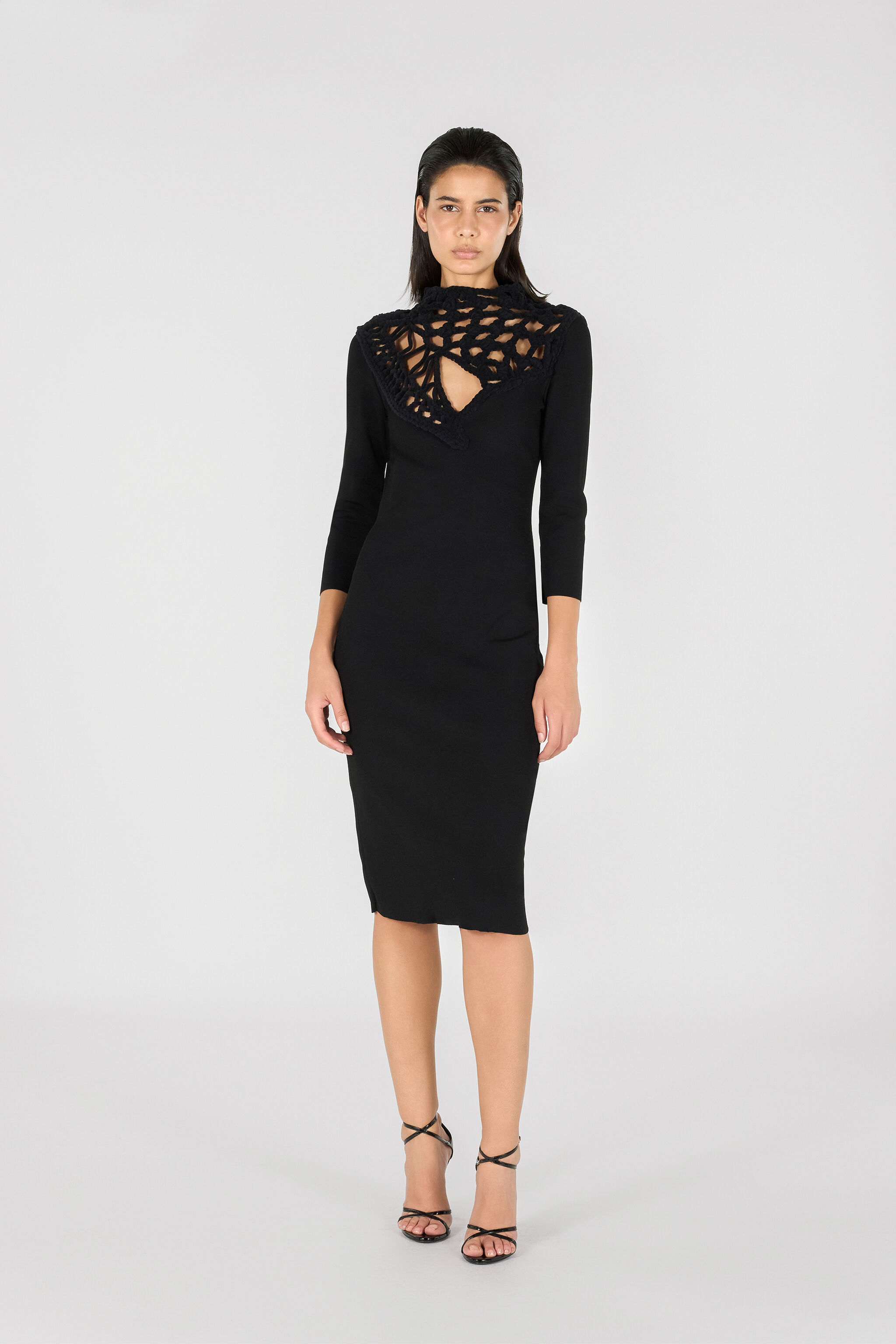 RC Robe Midi Avec Encolure Ajourée Au Crochet Noir TWM103-MI014
