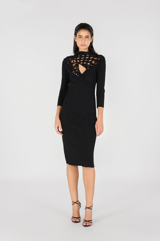RC Robe Midi Avec Encolure Ajourée Au Crochet RC Robe Midi Avec Encolure Ajourée Au Crochet Noir TWM103-MI014