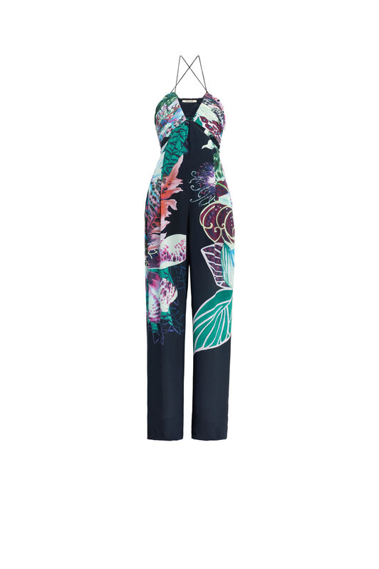 RC Exotic Flora print silk jumpsuit Dark blue HQT115-SQM04
