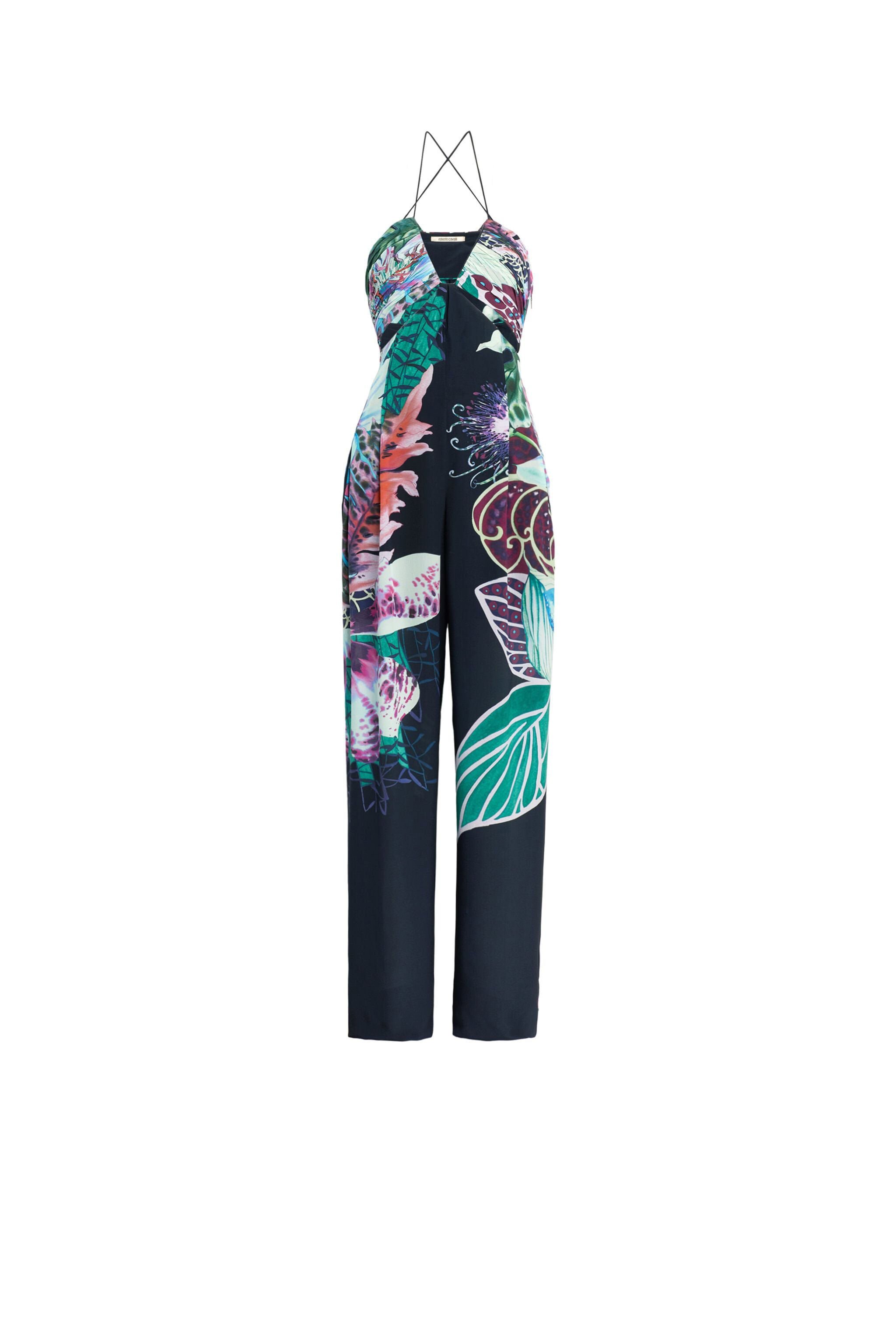 RC Exotic Flora print silk jumpsuit Dark blue HQT115-SQM04