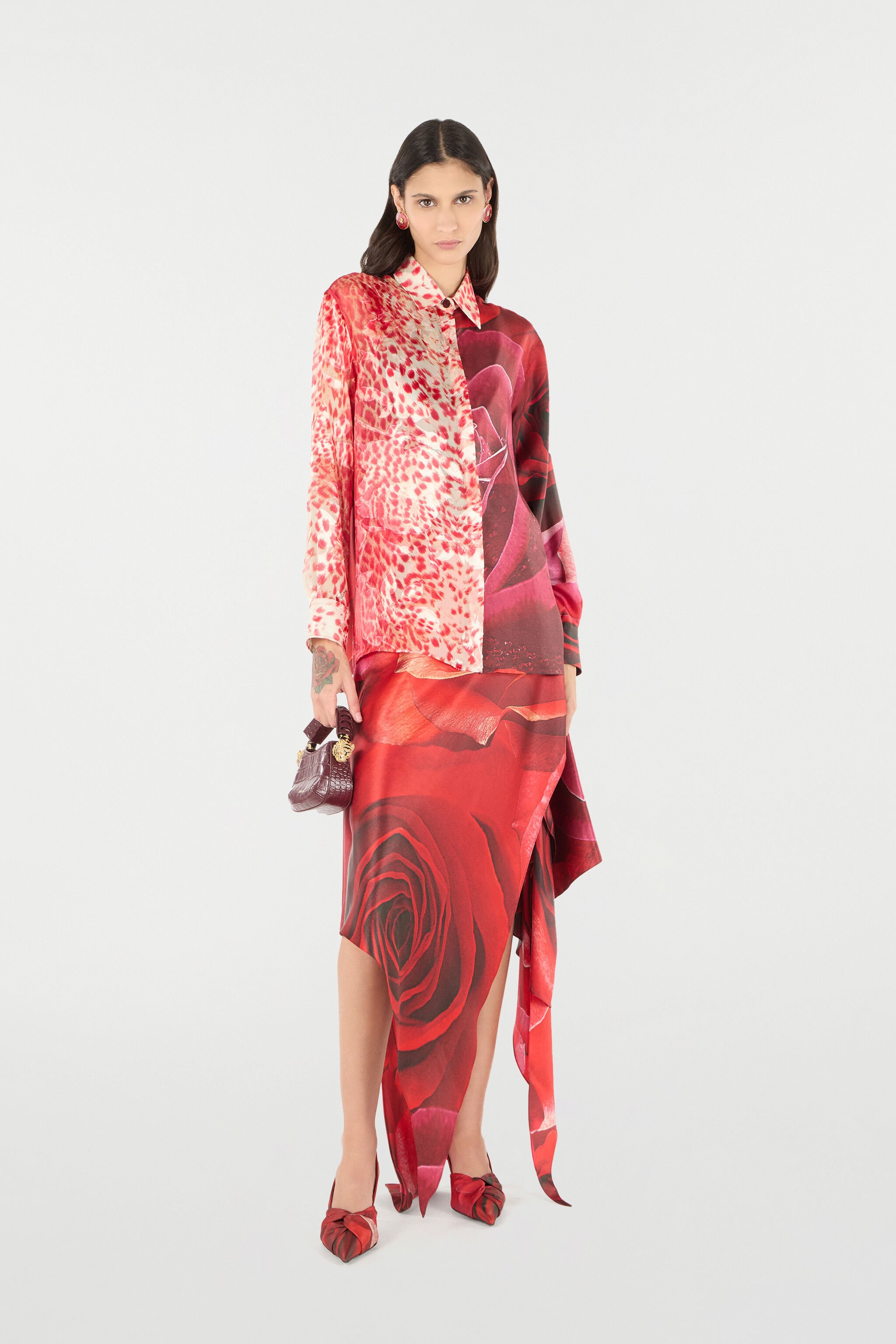 RC Shirt With Jaguar Skin And Rose Print Red UKT704-4QN48