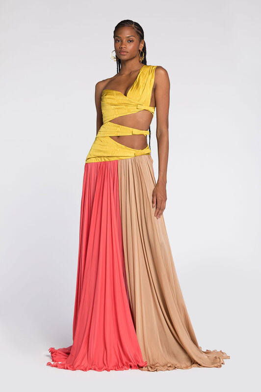 RC Farbblock Plissee-Kleid MULTICOLOR QWT148-RD022
