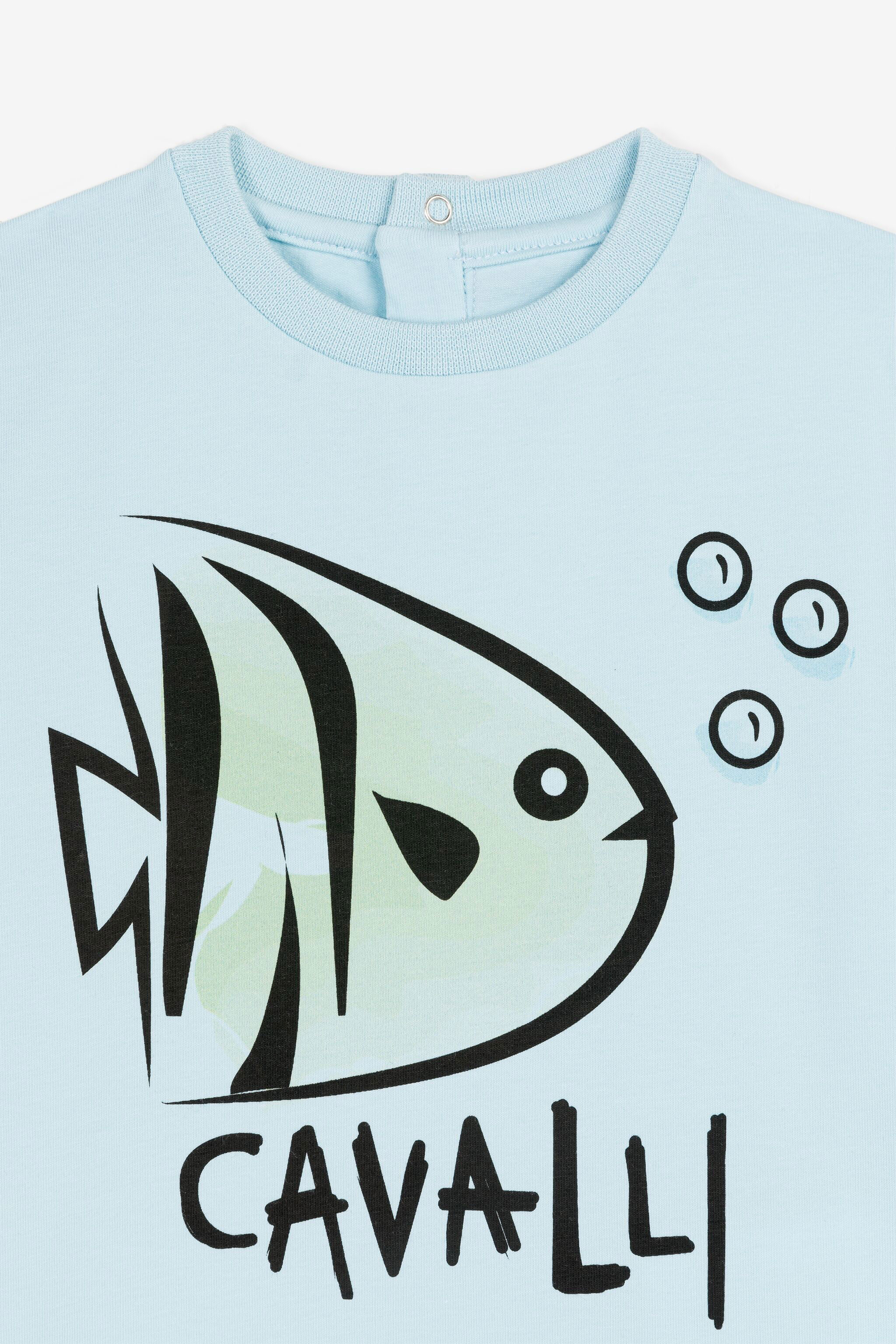 JU Fish And Logo-Print T-Shirt BABY BLUE OJT673-ISA2J