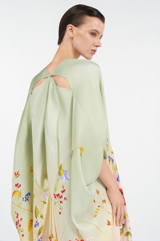 RC Kaftano in Seta con Stampa Miami Flowers GREEN/FUCHSIA WQT182-OZR32