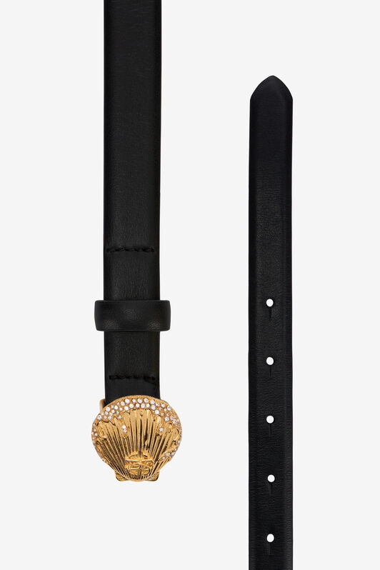 RC Leather Belt with Shell Buckle Black UWC005-PZ796