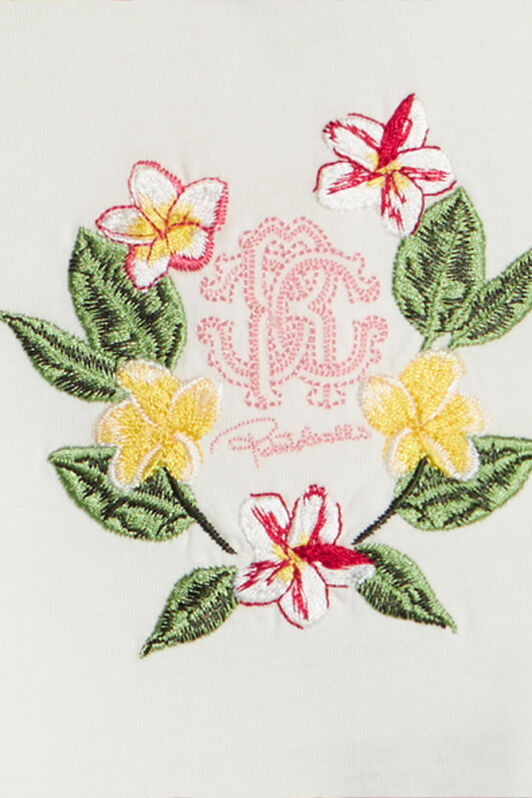 JU T-Shirt Avec Broderie Monogramme RC Et Fleurs Blanc UJT607-JD001