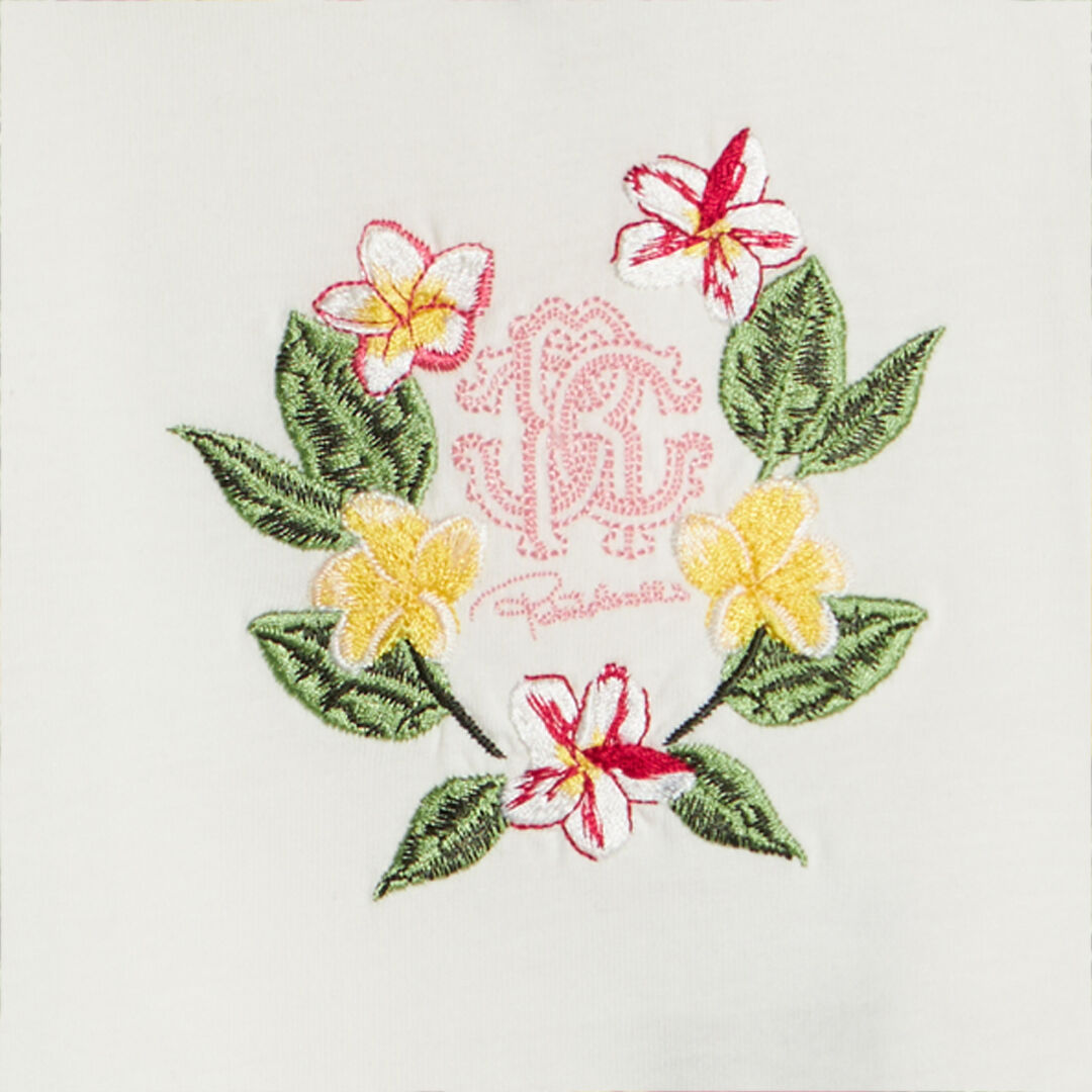 JU T-Shirt Avec Broderie Monogramme RC Et Fleurs Blanc UJT607-JD001