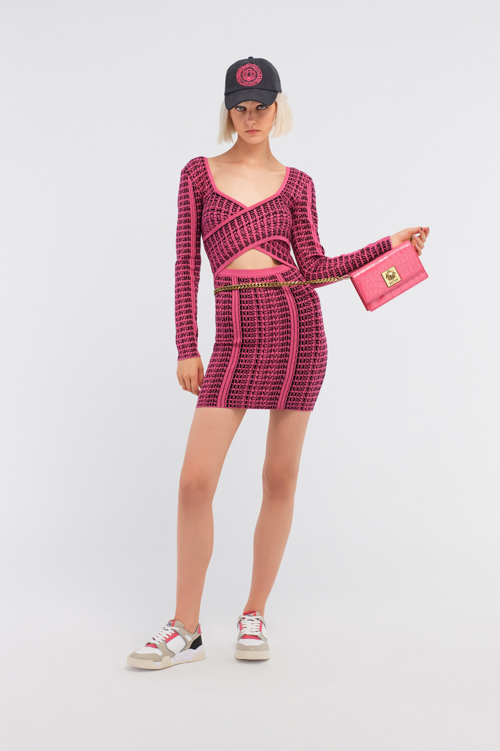 JC Just Cavalli Logo Mini Dress Fuchsia RKT931-RK438