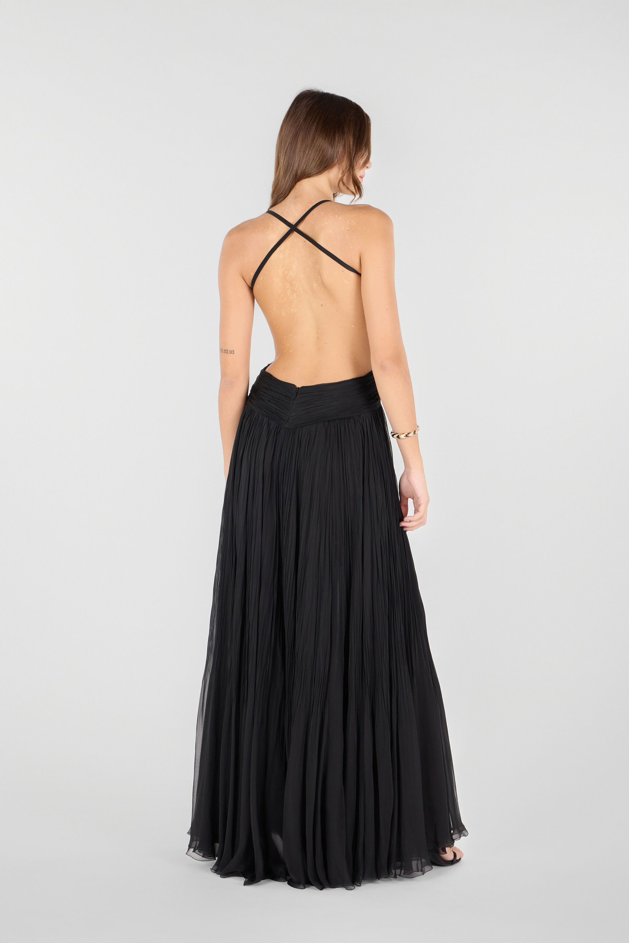 RC Draped backless silk dress Black QKT195-CC001