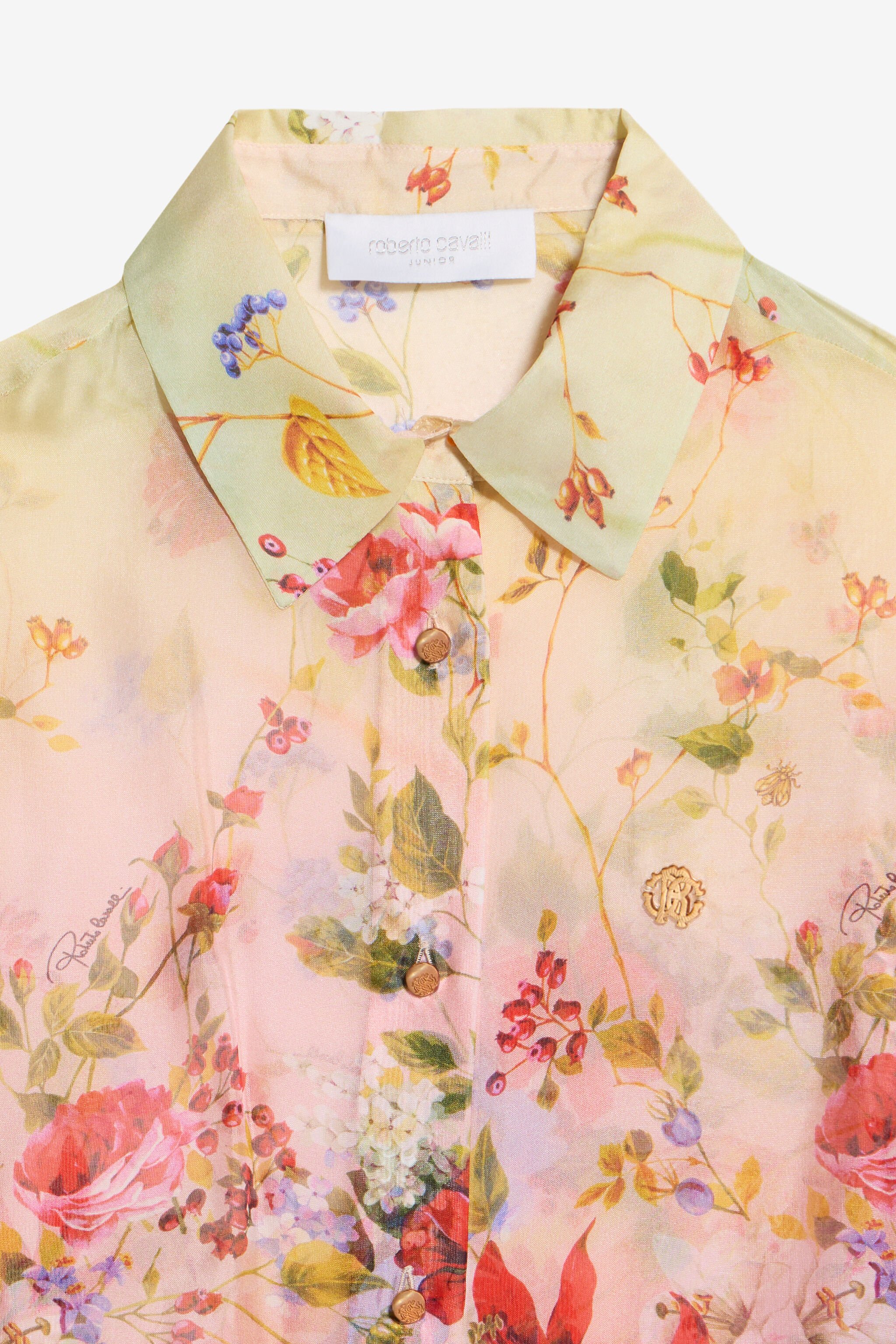 JU Seidenmischung-Hemd Mit Miami Flowers-Print GREEN/FUXIA WJT70S-CTR64