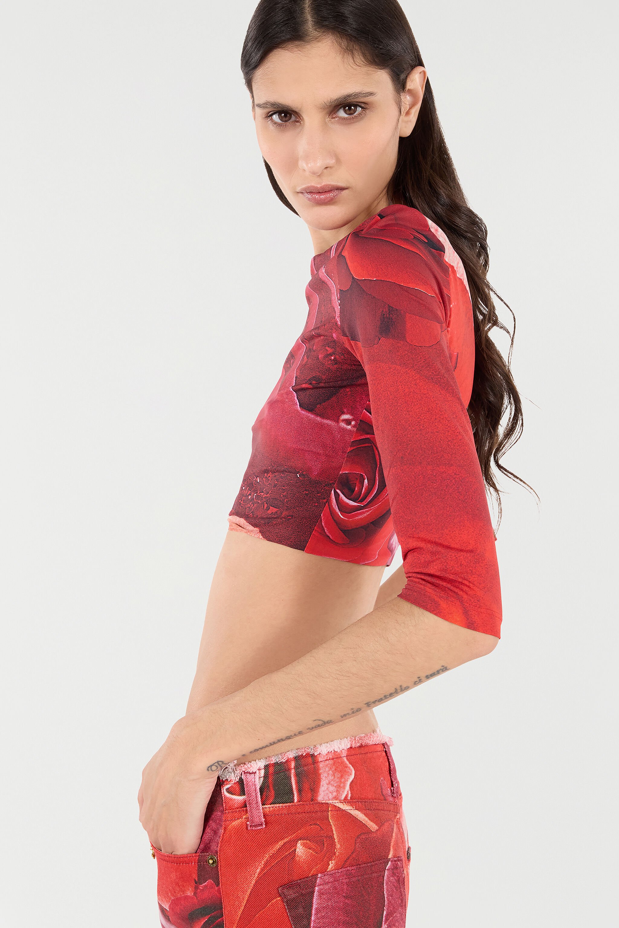RC Rose-Print Crop Top Red UKT608-LNN48