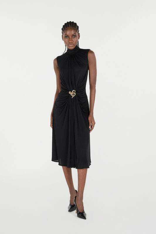 RC Midi Dress with Draping Negro VKT111-JE034