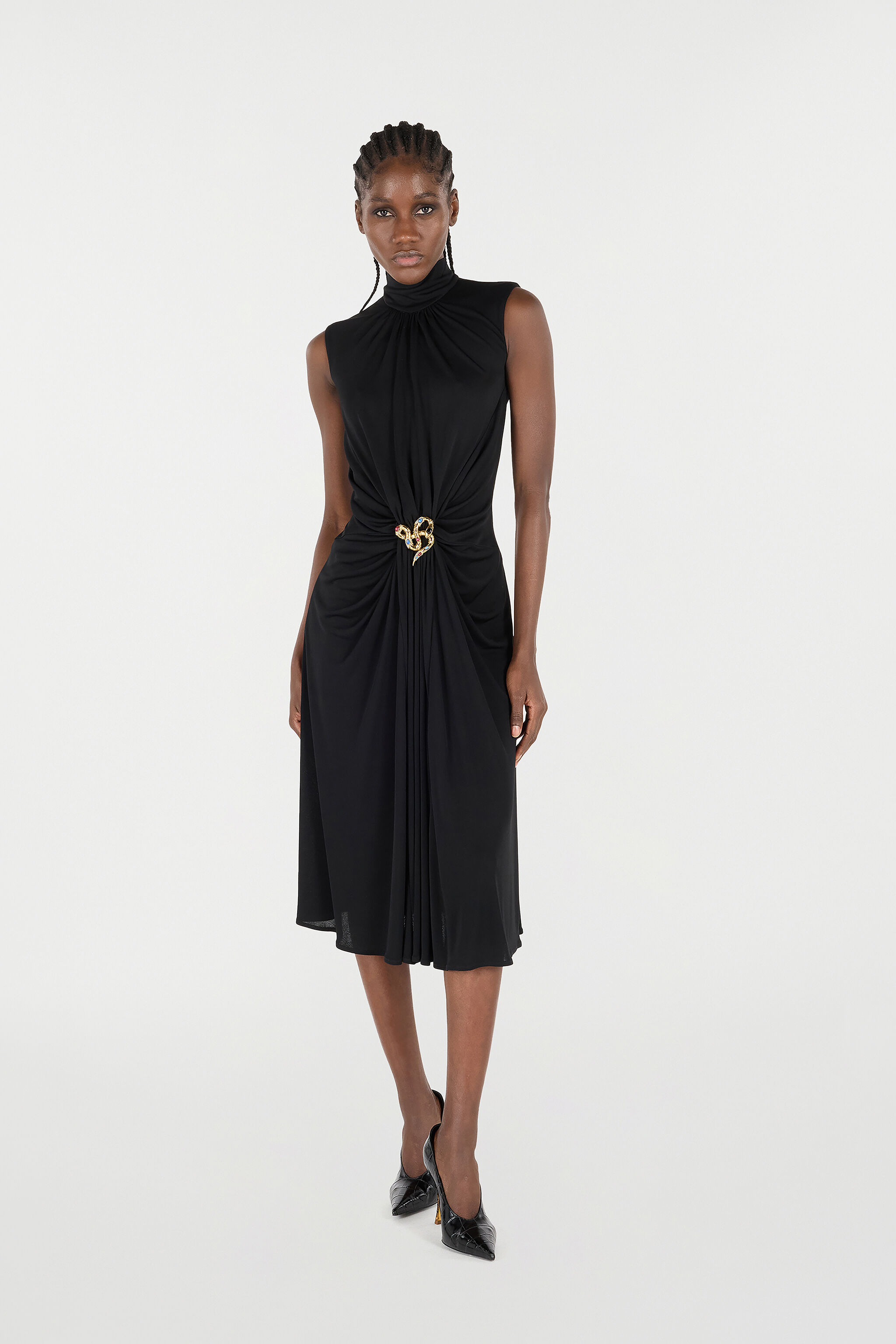 RC Midi Dress with Draping Negro VKT111-JE034