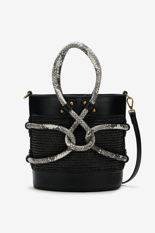 JC Black Bucket Bag With Python Print Details BLACK WFB116-WF446