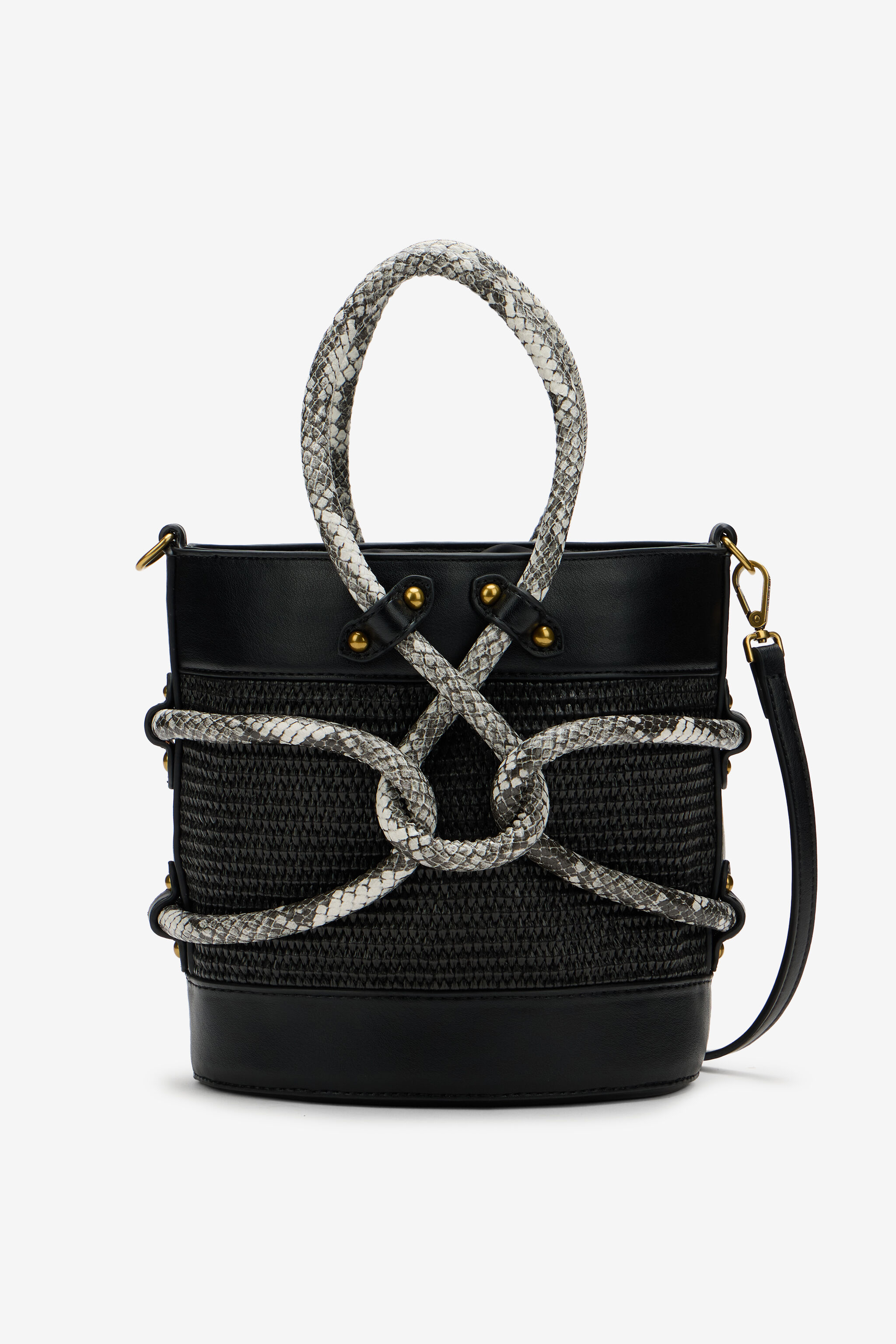 JC Black Bucket Bag With Python Print Details BLACK WFB116-WF446