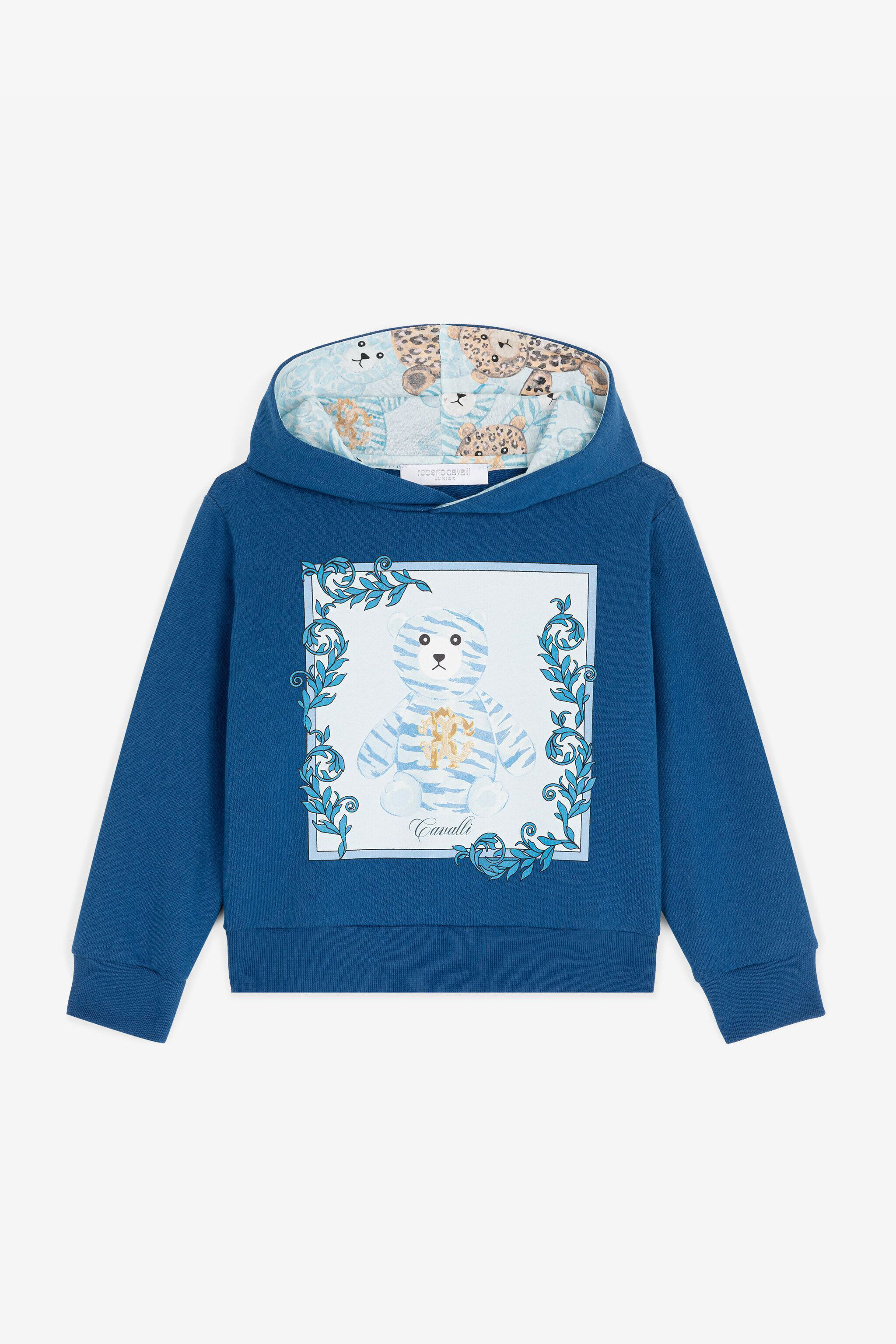 JU Teddy Bear-Print Cotton Hoodie Blue RJT910-CF050