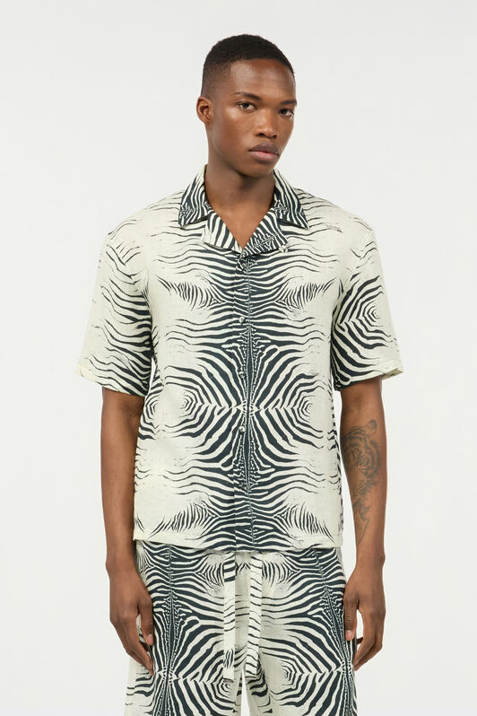 RC Linen Shirt With Mini Zebra Print Black/White URT761-3HN49