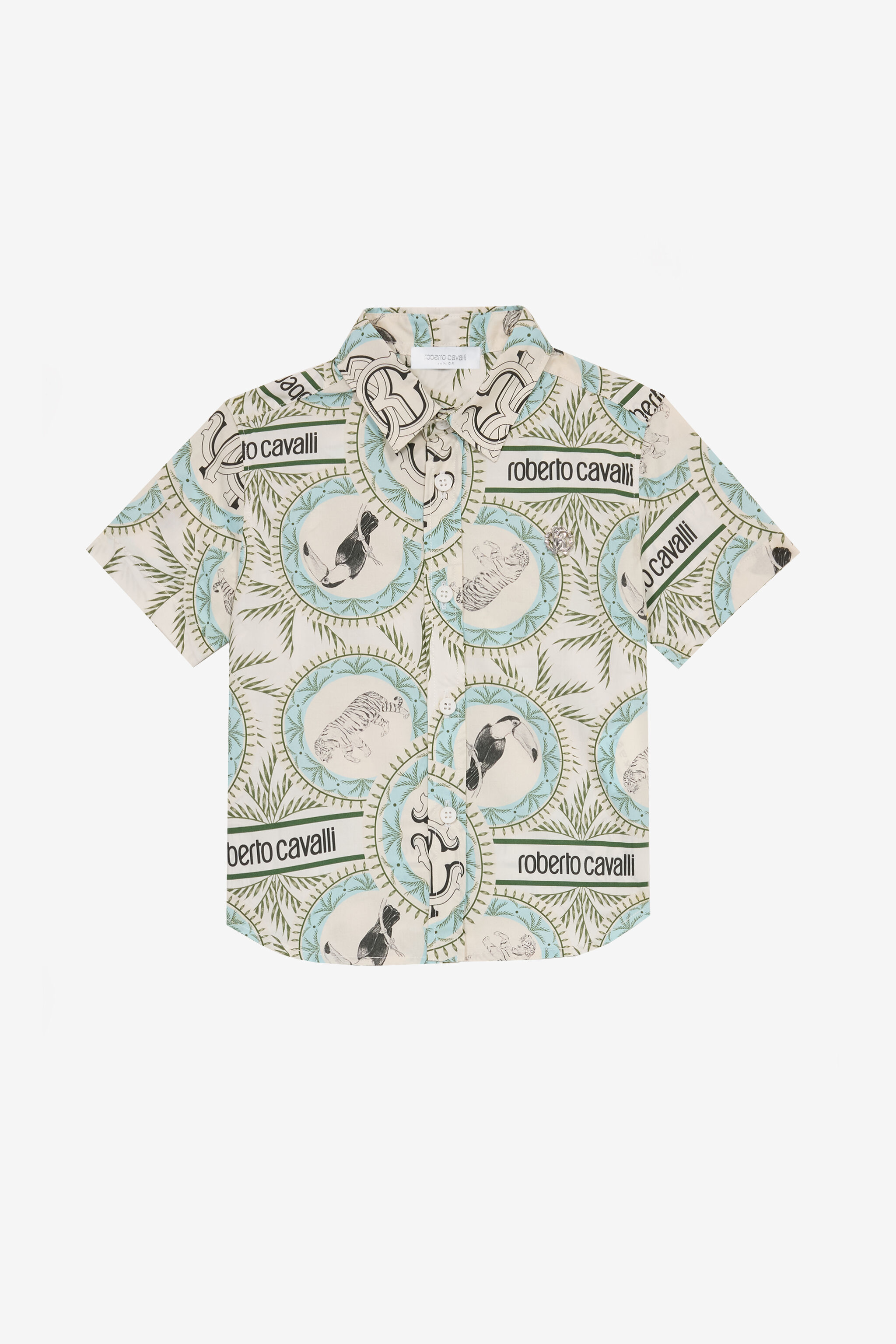 JU Camisa Estampado Animales, Monograma RC E Inscripción Marfil UJT701-7MO42