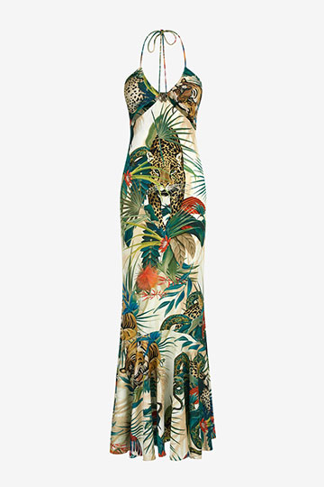 Off-shoulder dress with Jungle print